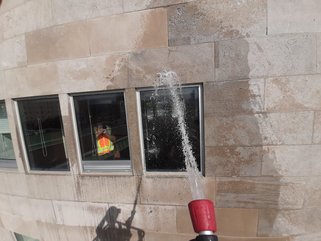 Leakage investigation including testing at a window.